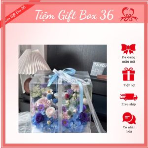 Hộp quà hoa sáp mica phong cách hiện đại